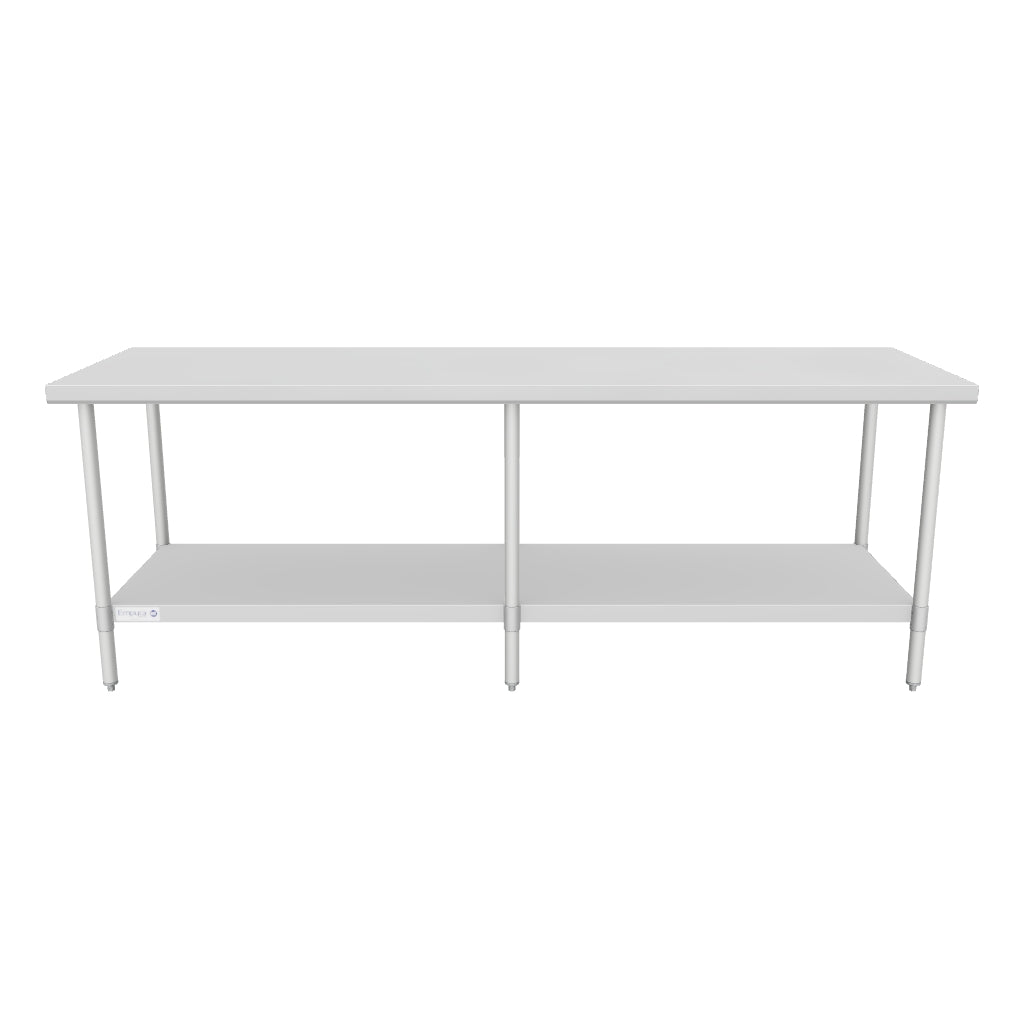 96" x 30" Standard Duty Work Table 18 Gauge 304 Stainless Steel with Galvanized Legs and Undershelf, NSF