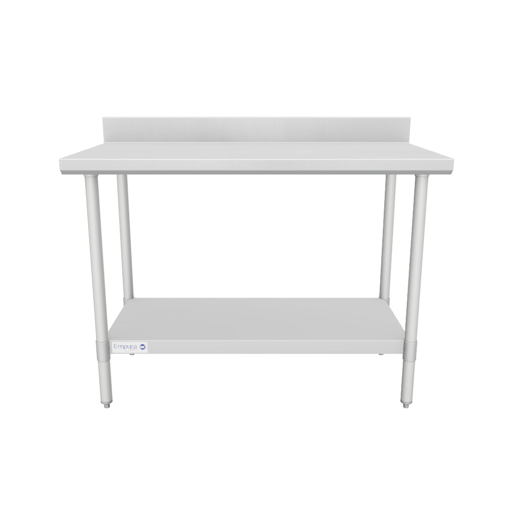 48" x 24" Standard Duty Work Table 18 Gauge Stainless Steel with 4" Backsplash and Galvanized Undershelf, NSF