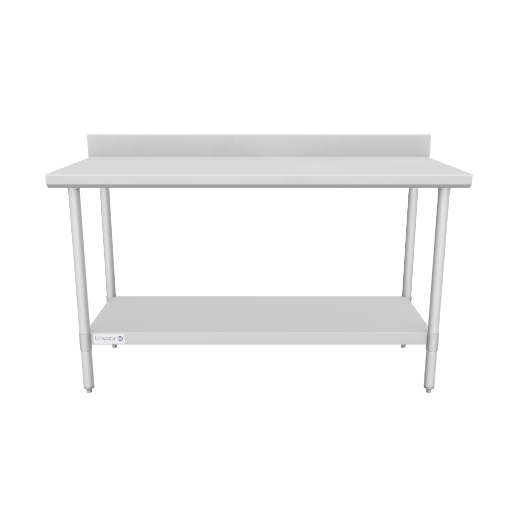 60" x 24" Standard Duty Work Table 18 Gauge Stainless Steel with 4" Backsplash and Galvanized Undershelf, NSF