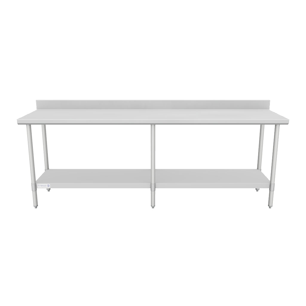 96" x 24" Standard Duty Work Table 18 Gauge Stainless Steel with 4" Backsplash and Galvanized Undershelf, NSF