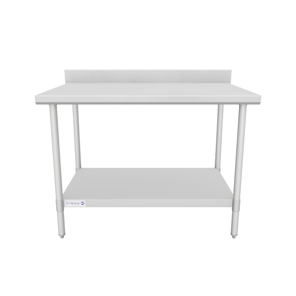 48" x 30" Standard Duty Work Table 18 Gauge Stainless Steel with 4" Backsplash and Galvanized Undershelf, NSF