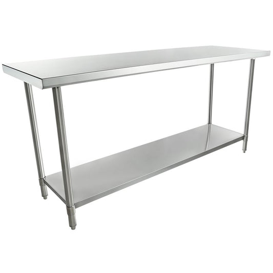 Empura 72" x 24" 16-Gauge 304 Stainless Steel Commercial Work Table with Flat Top plus 430 Stainless Steel Legs and Undershelf