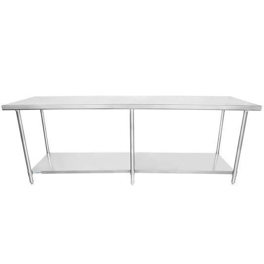 Empura 96" x 30" 16-Gauge 304 Stainless Steel Commercial Work Table with Flat Top plus 430 Stainless Steel Legs and Undershelf
