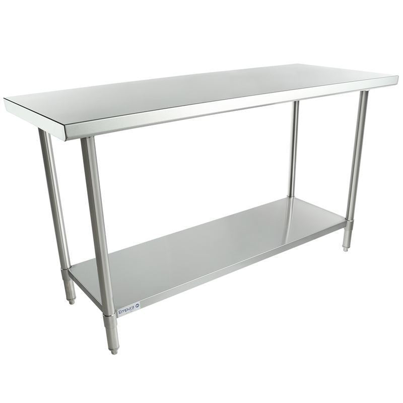 60" x 24" Super Duty Work Table 16 Gauge 304 Stainless Steel with Stainless Steel Legs and Undershelf, NSF Work Table, 54" - 62", Stainless Steel Top Empura