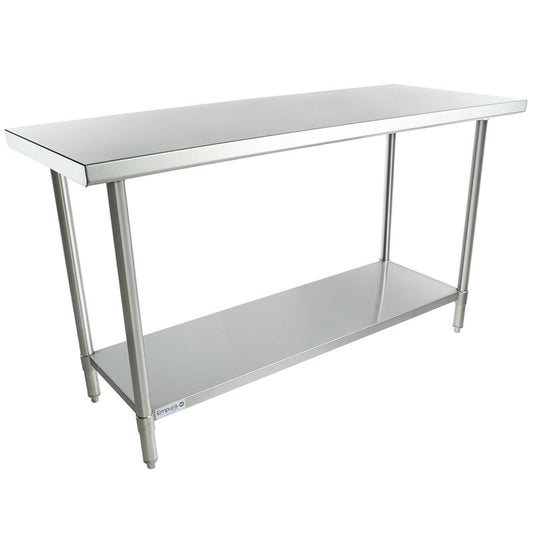 Empura 60" x 24" 16-Gauge 304 Stainless Steel Commercial Work Table with Flat Top plus 430 Stainless Steel Legs and Undershelf