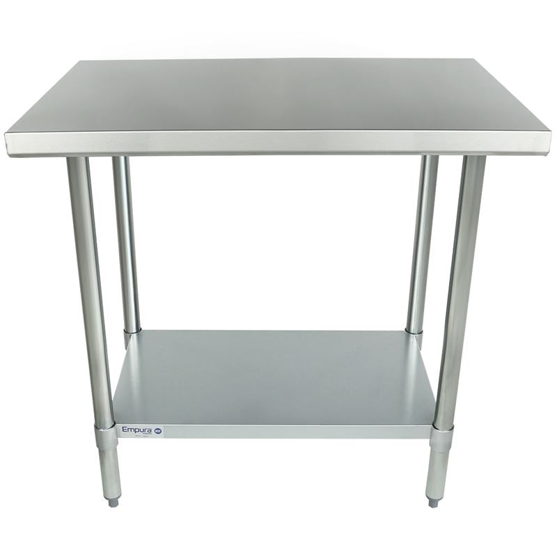 36" x 24" Standard Duty Work Table 18 Gauge 304 Stainless Steel with Galvanized Legs and Undershelf, NSF Work Table, 36" - 38", Stainless Steel Top Empura