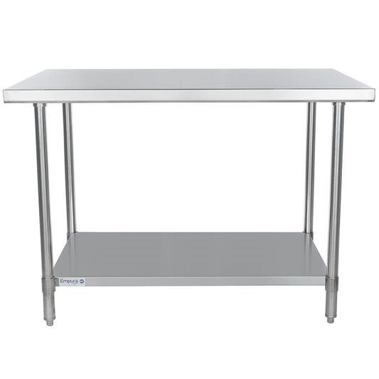 Empura 48" x 30" 16-Gauge 304 Stainless Steel Commercial Work Table with Flat Top plus 430 Stainless Steel Legs and Undershelf