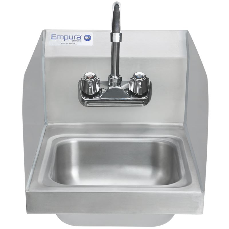 12" Wall Mounted Commercial 20 Gauge Stainless Hand Sink with Gooseneck Faucet and Side Splashes, NSF Sink, Hand Empura