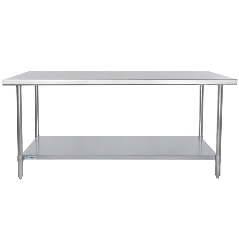 72" x 30" Super Duty Work Table 16 Gauge 304 Stainless Steel with Stainless Steel Legs and Undershelf, NSF Work Table, 63" - 72", Stainless Steel Top Empura