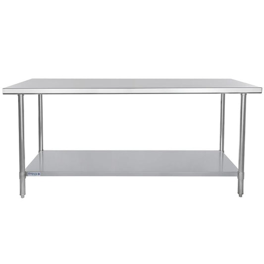 Empura 72" x 30" 16-Gauge 304 Stainless Steel Commercial Work Table with Flat Top plus 430 Stainless Steel Legs and Undershelf