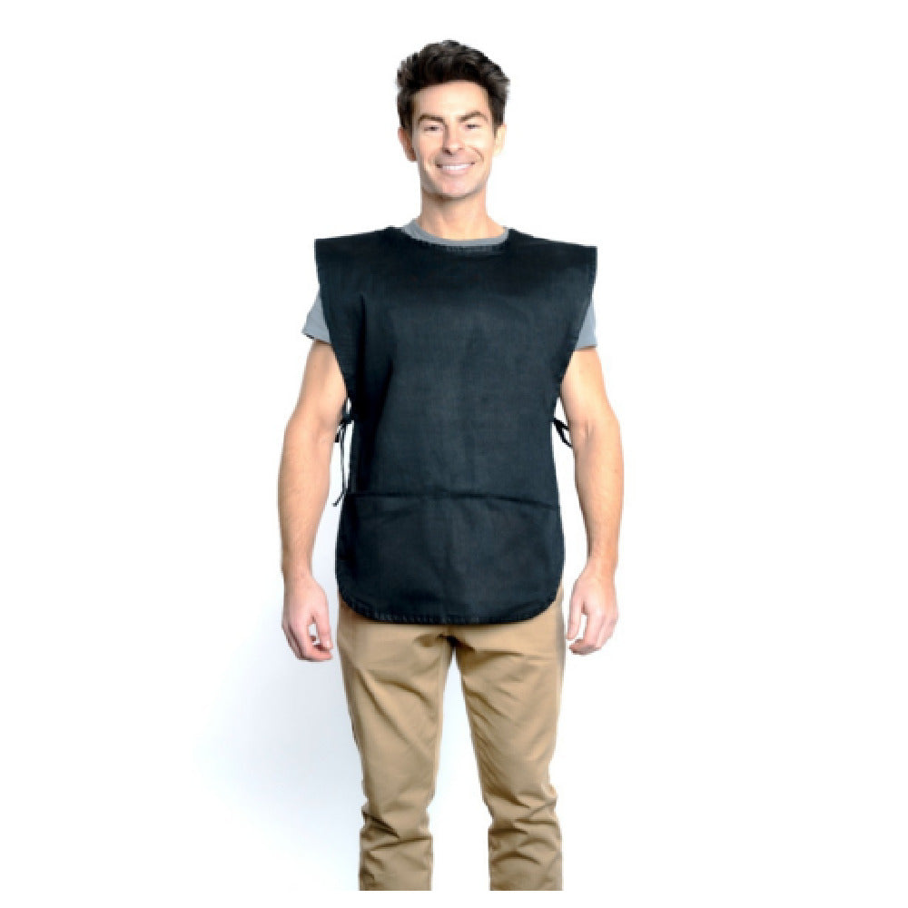 29" Black Poly-Cotton Blend Cobbler Apron with 2 Front Pockets