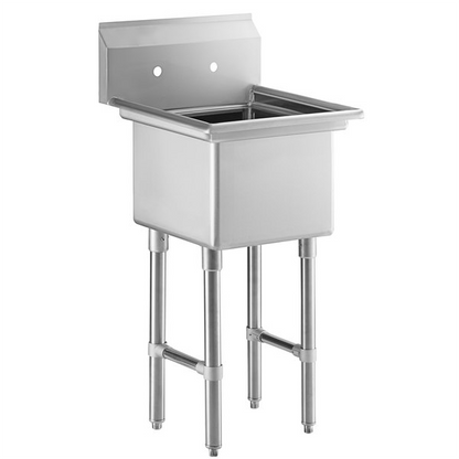 23" 16 Gauge Stainless Steel One Compartment Heavy Duty Sink with Stainless Steel Legs, without Drainboard - 18" x 18" x 14" Bowl, NSF Sink, (1) One Compartment Empura
