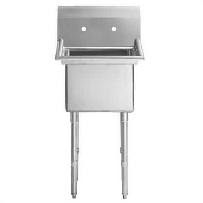 23" 16 Gauge Stainless Steel One Compartment Heavy Duty Sink with Stainless Steel Legs, without Drainboard - 18" x 18" x 14" Bowl, NSF Sink, (1) One Compartment Empura
