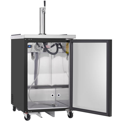24" Single Tap Commercial Kegerator Beer Dispenser - Black Powder-Coated Steel, Holds (1) 1/2 Keg