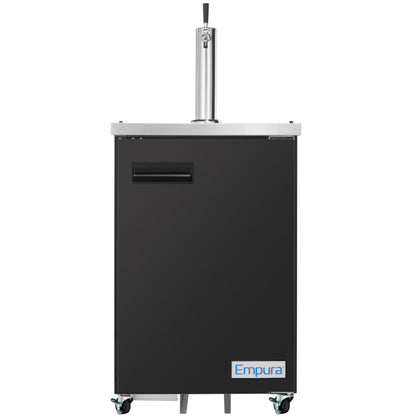 24" Single Tap Commercial Kegerator Beer Dispenser - Black Powder-Coated Steel, Holds (1) 1/2 Keg