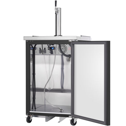 24" Single Tap Commercial Kegerator Beer Dispenser - Black Powder-Coated Steel, Holds (1) 1/2 Keg