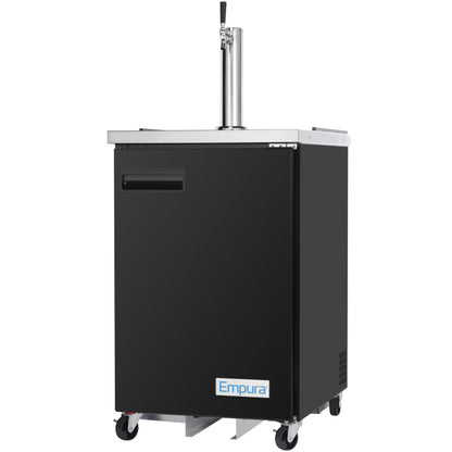 24" Single Tap Commercial Kegerator Beer Dispenser - Black Powder-Coated Steel, Holds (1) 1/2 Keg