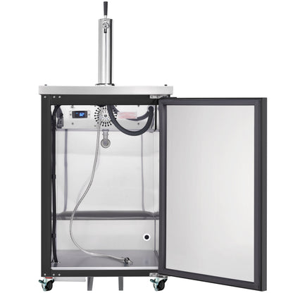 24" Single Tap Commercial Kegerator Beer Dispenser - Black Powder-Coated Steel, Holds (1) 1/2 Keg