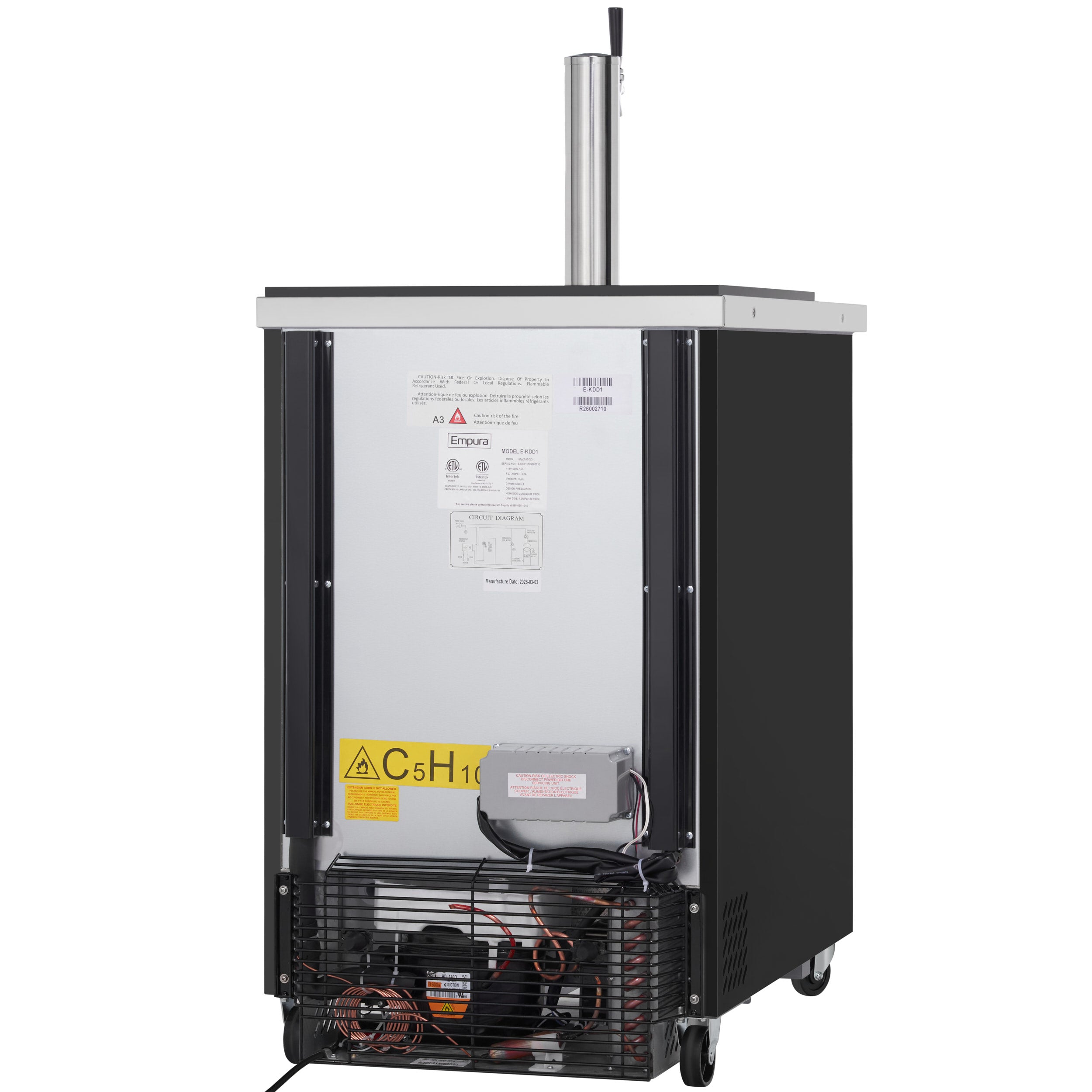 24" Single Tap Commercial Kegerator Beer Dispenser - Black Powder-Coated Steel, Holds (1) 1/2 Keg