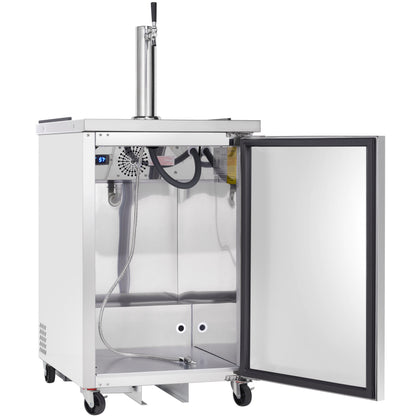 24" Single Tap Commercial Kegerator Beer Dispenser - Stainless Steel, Holds (1) 1/2 Keg