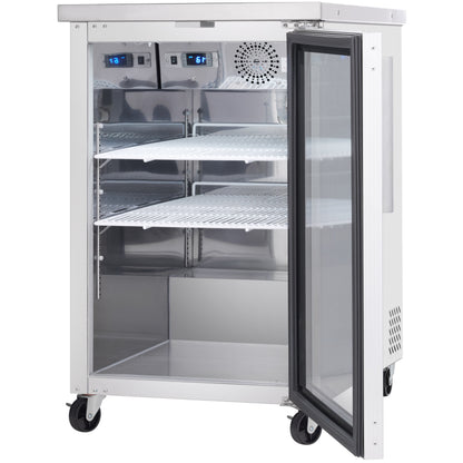 24" x 30" Swing Glass Door Stainless Steel Commercial Back Bar Refrigerator