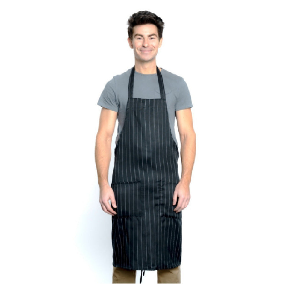 34" Poly-Cotton Pin Stripe Bib Apron with 2 Front Pockets