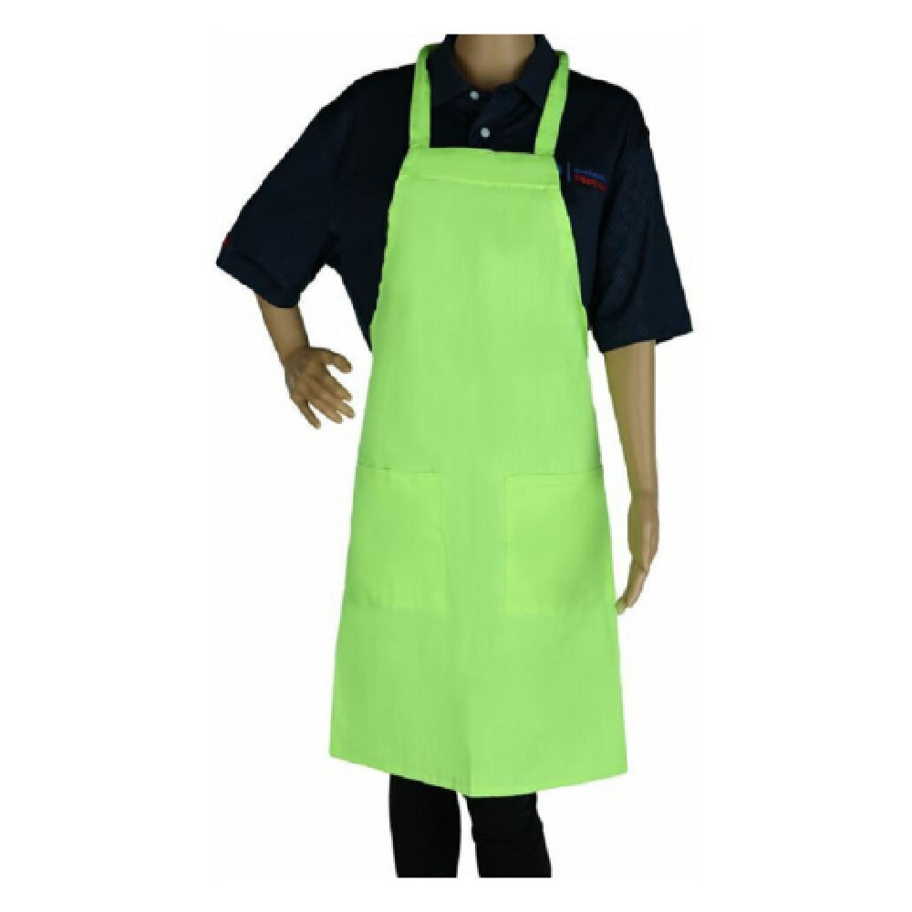34" Poly-Cotton Lime Green Bib Apron with 2 Front Pockets