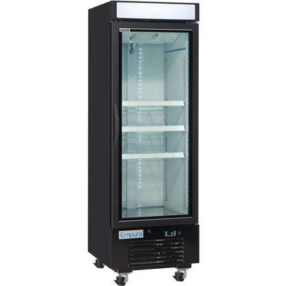 25" Black Swing Commercial Glass Door Merchandiser Freezer with ClearKeeper™ Glass