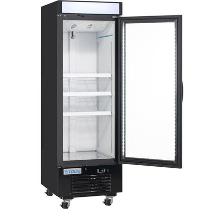 25" Black Swing Commercial Glass Door Merchandiser Freezer with ClearKeeper™ Glass