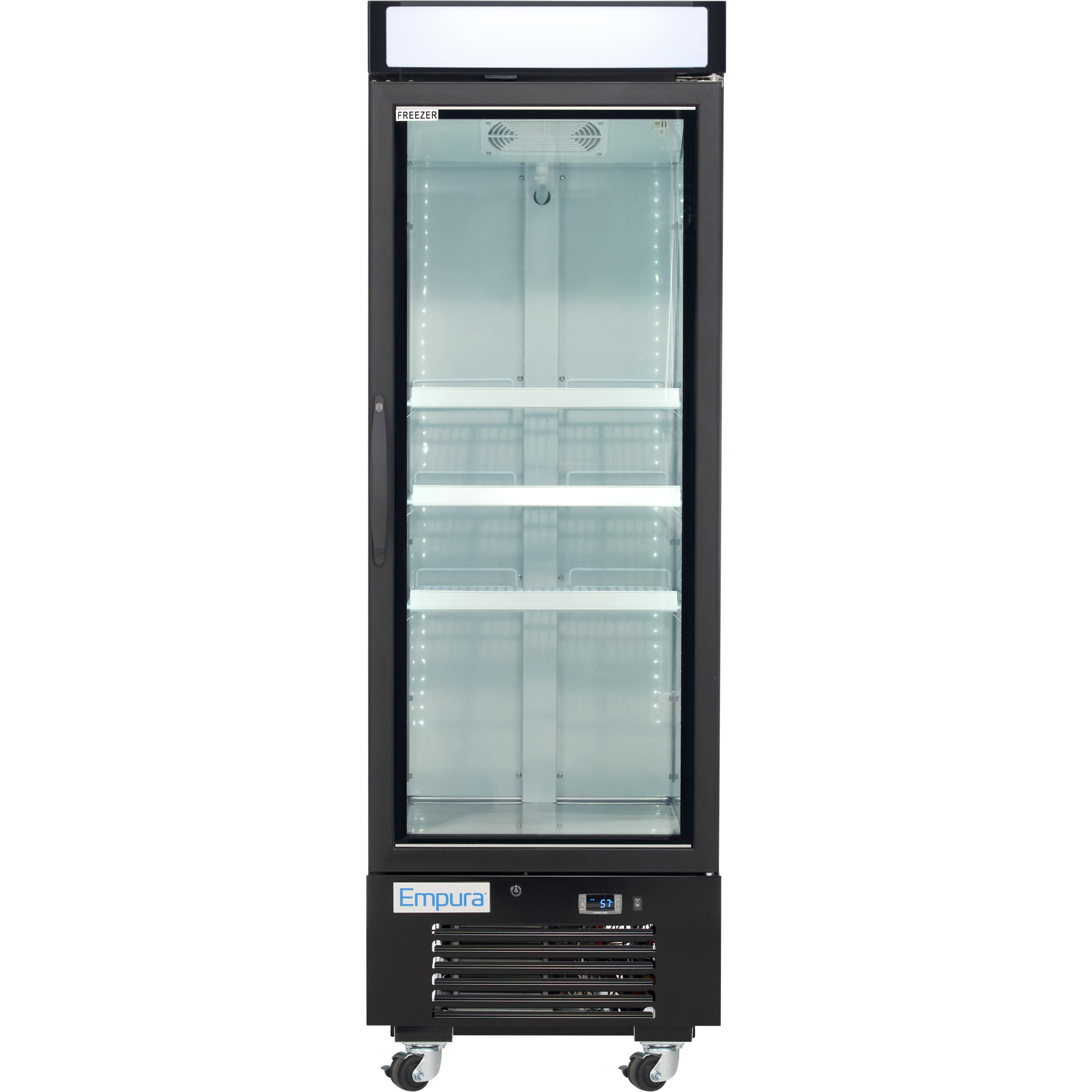 25" Black Swing Commercial Glass Door Merchandiser Freezer with ClearKeeper™ Glass