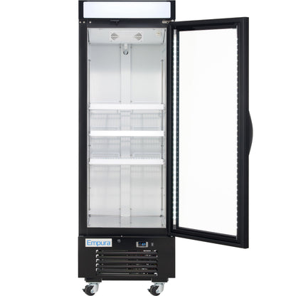 25" Black Swing Commercial Glass Door Merchandiser Freezer with ClearKeeper™ Glass
