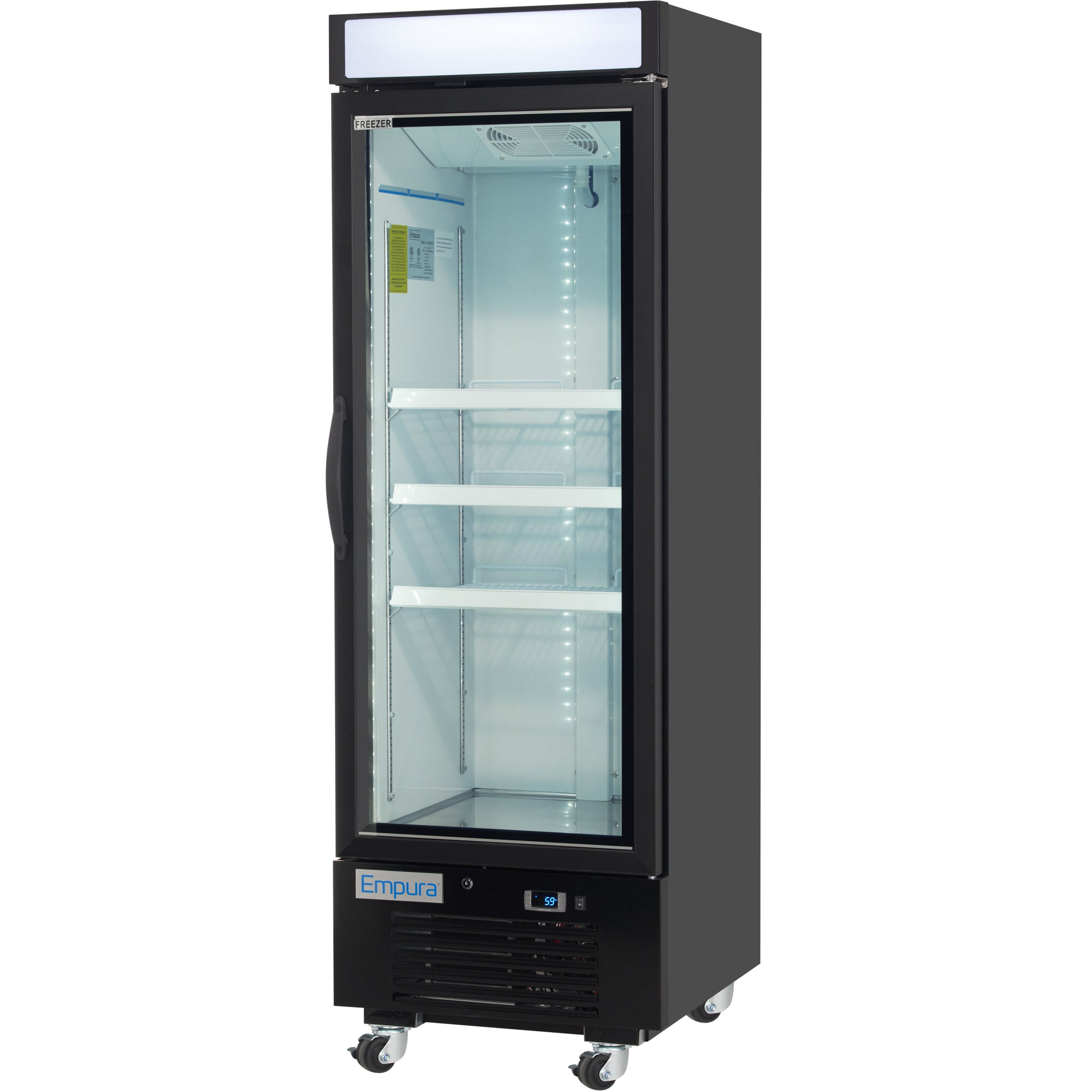 25" Black Swing Commercial Glass Door Merchandiser Freezer with ClearKeeper™ Glass
