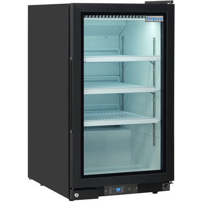 26" Countertop Black Swing Commercial Glass Door Merchandiser Refrigerator with ClearKeeper™ Glass - 7 cu ft