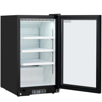 26" Countertop Black Swing Commercial Glass Door Merchandiser Refrigerator with ClearKeeper™ Glass - 7 cu ft