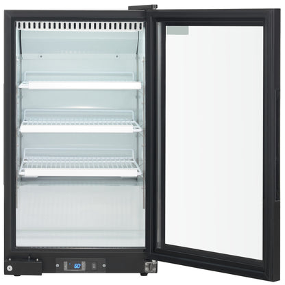 26" Countertop Black Swing Commercial Glass Door Merchandiser Refrigerator with ClearKeeper™ Glass - 7 cu ft