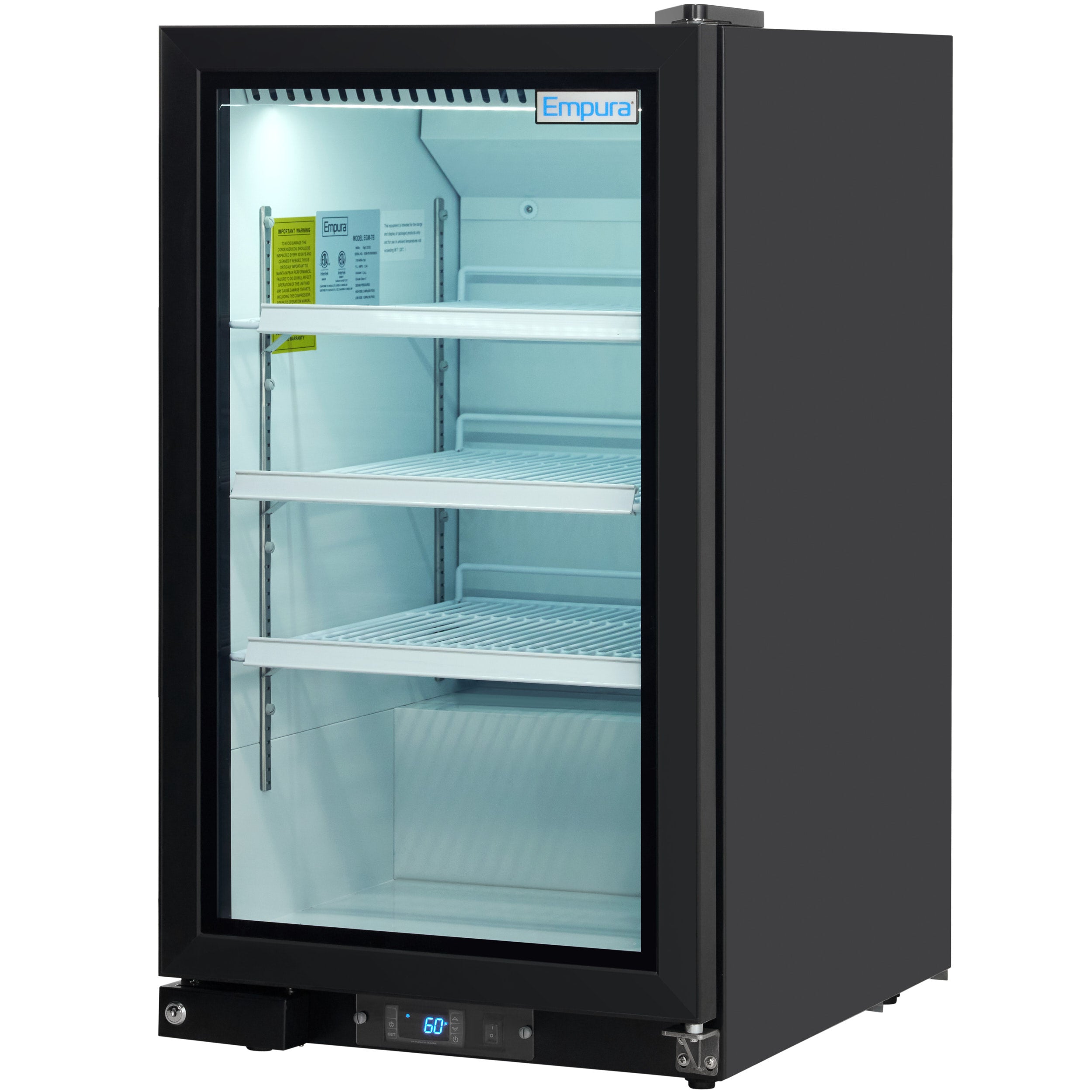 26" Countertop Black Swing Commercial Glass Door Merchandiser Refrigerator with ClearKeeper™ Glass - 7 cu ft