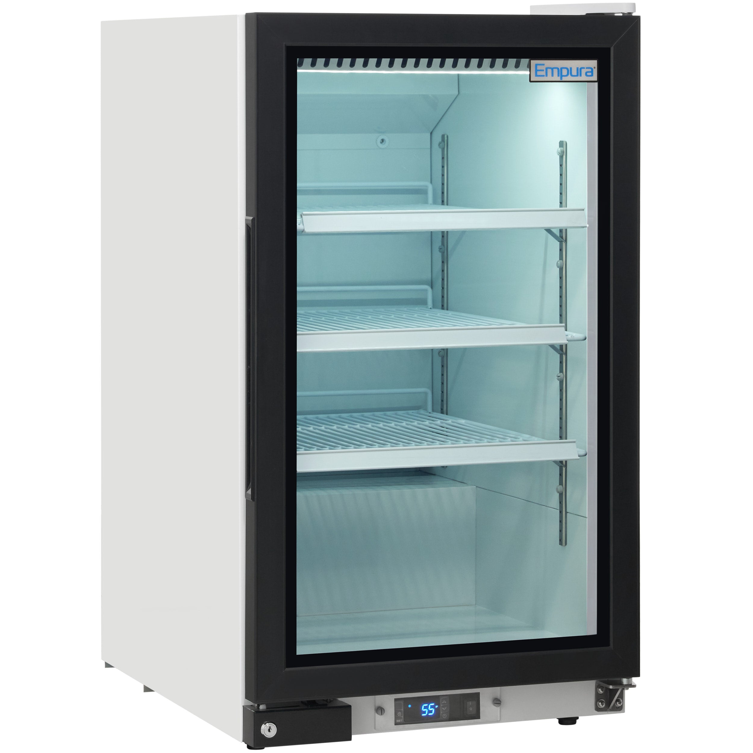 26" Countertop White Swing Commercial Glass Door Merchandiser Refrigerator with ClearKeeper™ Glass - 7 cu ft