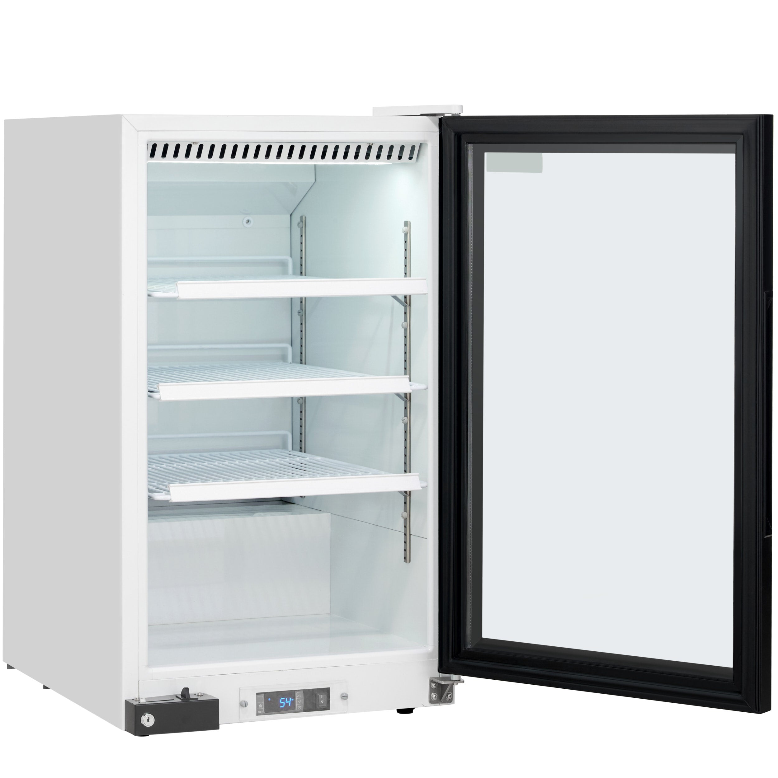 26" Countertop White Swing Commercial Glass Door Merchandiser Refrigerator with ClearKeeper™ Glass - 7 cu ft