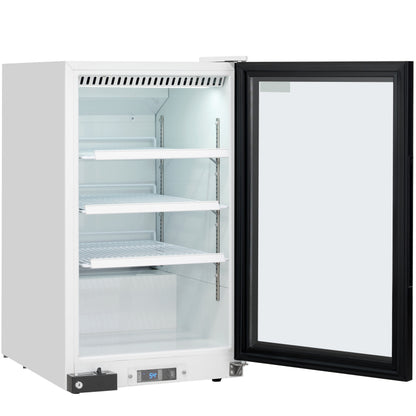 26" Countertop White Swing Commercial Glass Door Merchandiser Refrigerator with ClearKeeper™ Glass - 7 cu ft