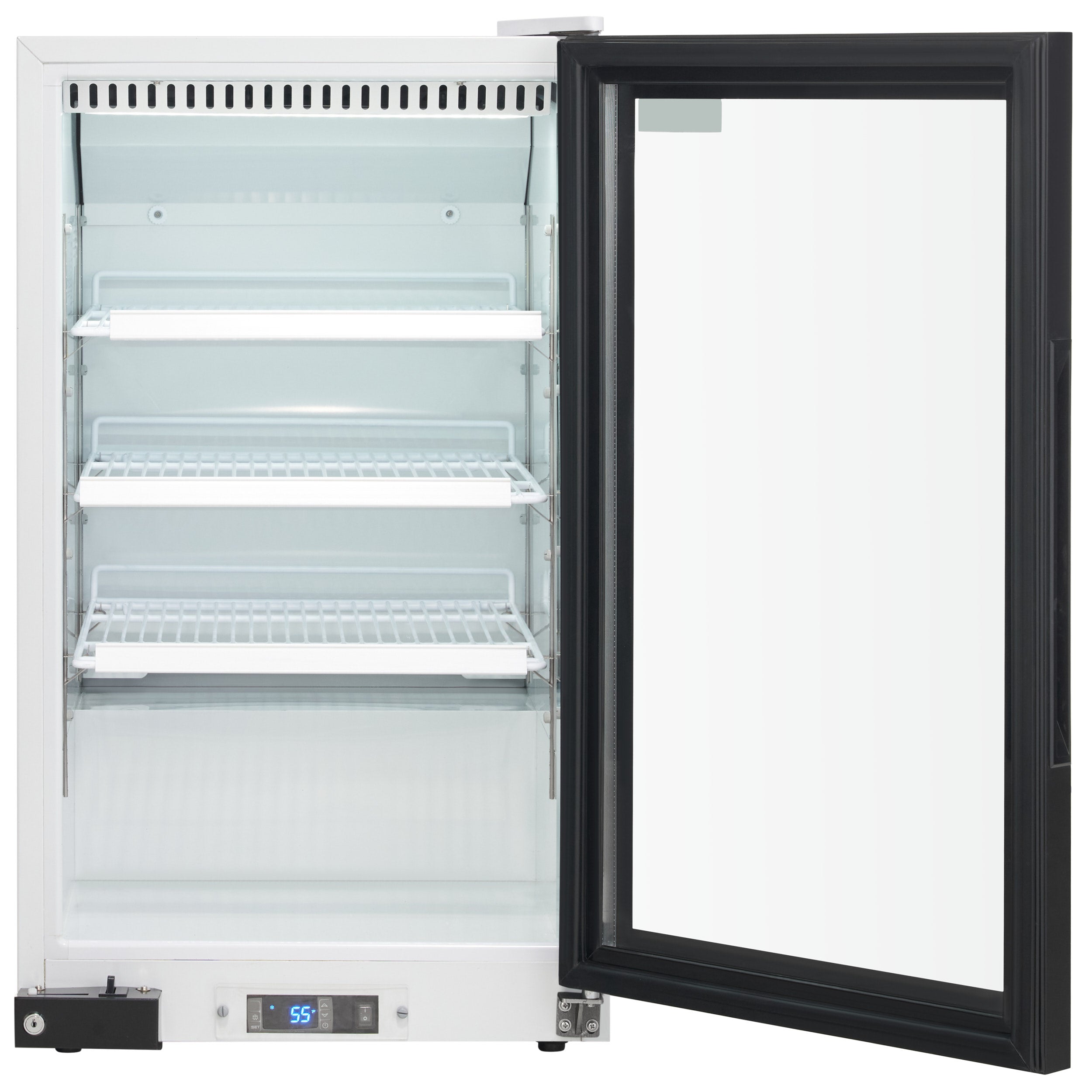 26" Countertop White Swing Commercial Glass Door Merchandiser Refrigerator with ClearKeeper™ Glass - 7 cu ft