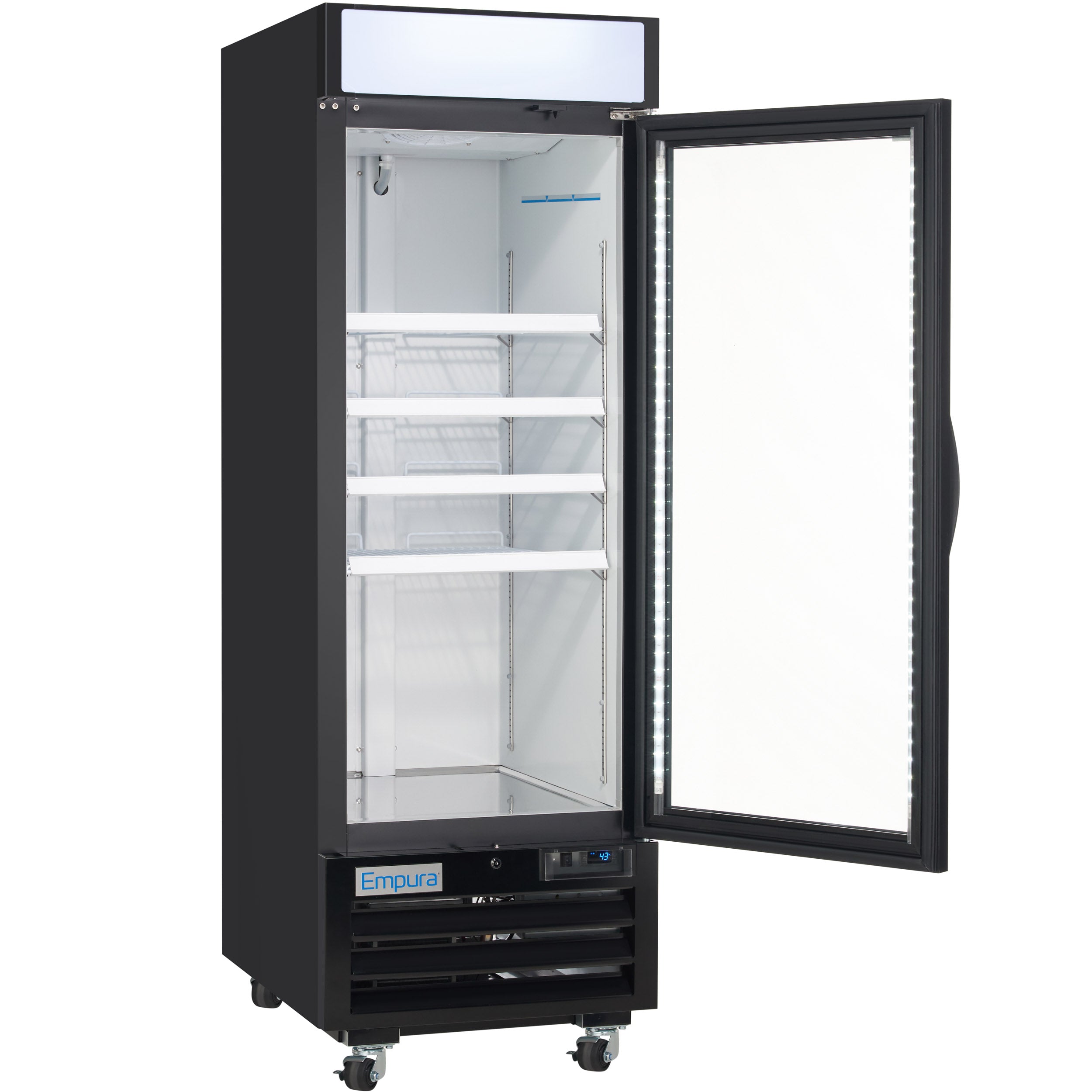 27" Black Swing Commercial Glass Door Merchandiser Freezer with ClearKeeper™ Glass