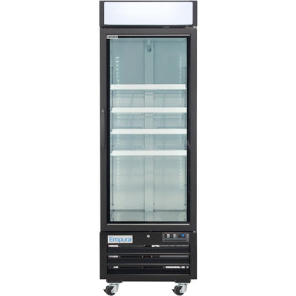 27" Black Swing Commercial Glass Door Merchandiser Freezer with ClearKeeper™ Glass