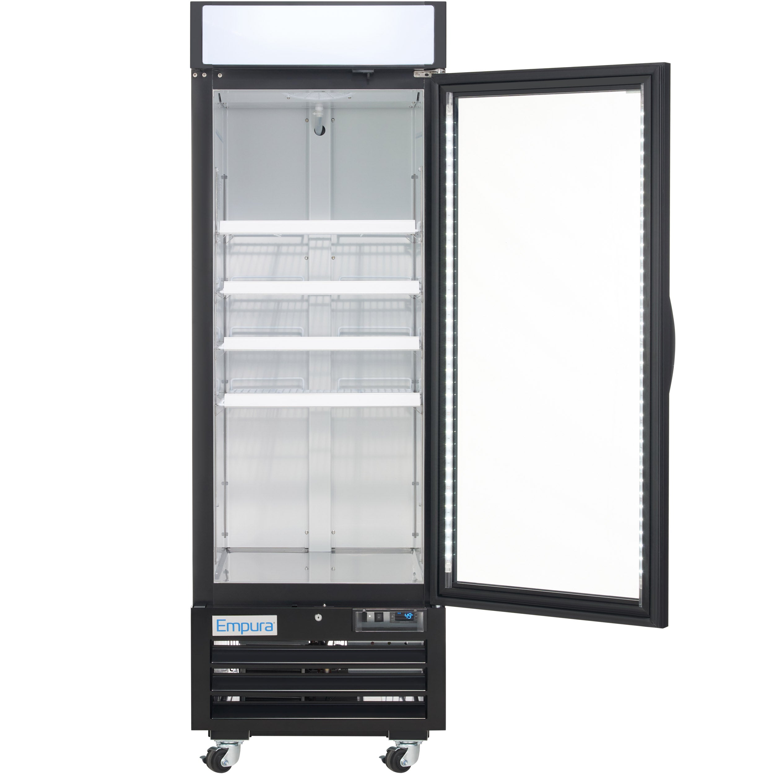 27" Black Swing Commercial Glass Door Merchandiser Freezer with ClearKeeper™ Glass