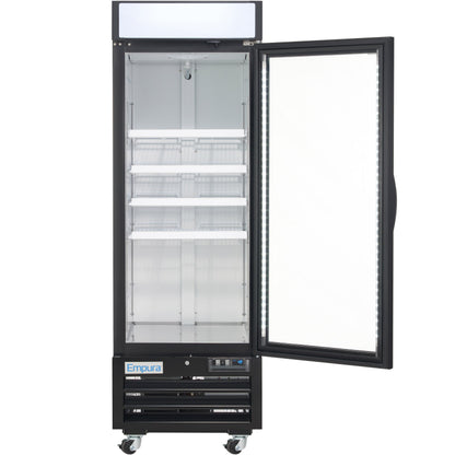 27" Black Swing Commercial Glass Door Merchandiser Freezer with ClearKeeper™ Glass