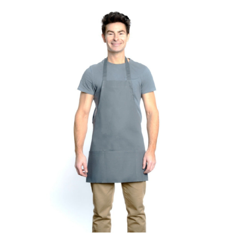 25" Poly-Cotton Gray Bib Apron Half Length with 2 Front Pockets