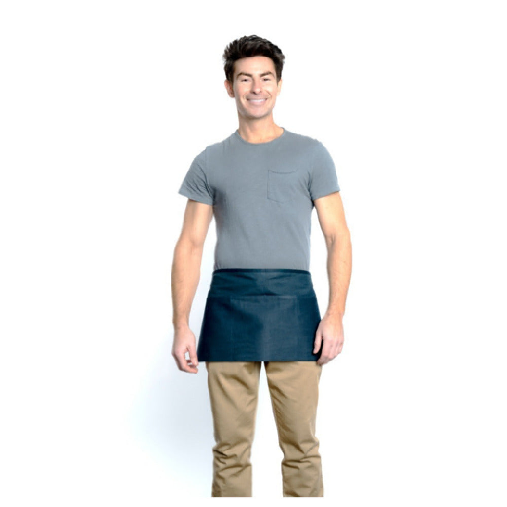 12" Navy Blue Poly-Cotton Blend Waist Apron with 3 Pockets
