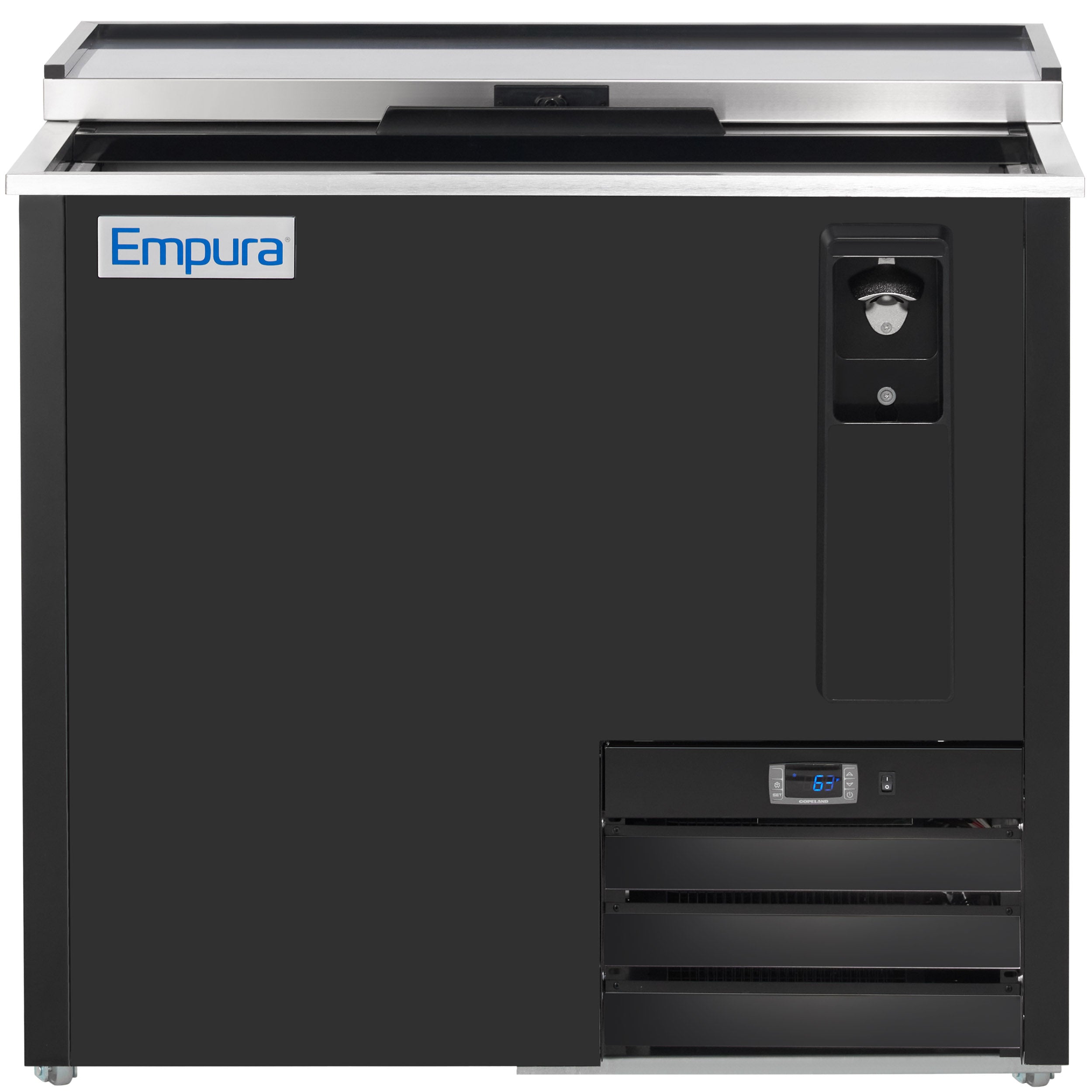 37" Powder Coated Black Stainless Steel Commercial Horizontal Bottle Cooler