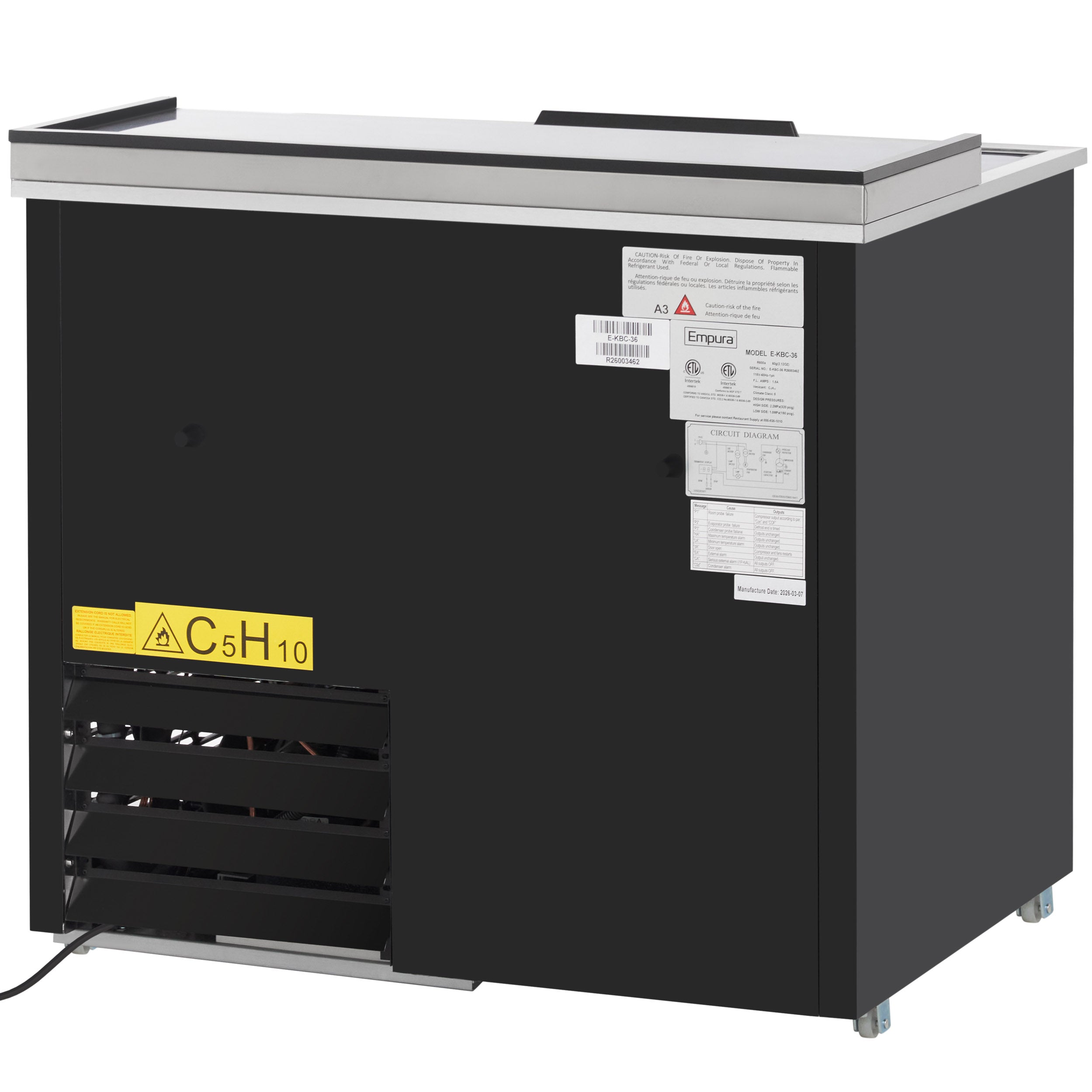 37" Powder Coated Black Stainless Steel Commercial Horizontal Bottle Cooler