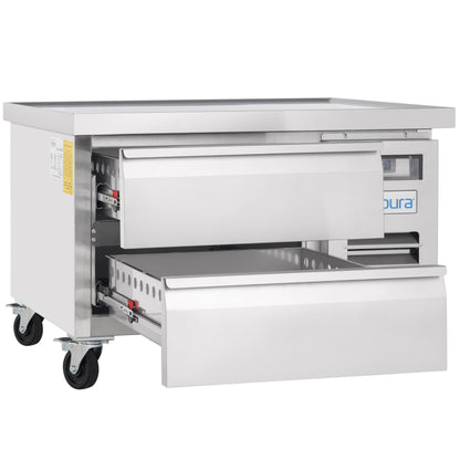 38" 2 Drawer Refrigerated Commercial Chef Base - 6" Depth Pan