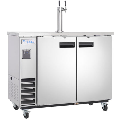 49" Double Tap Commercial Kegerator Beer Dispenser - Stainless Steel, Holds (2) 1/2 Kegs